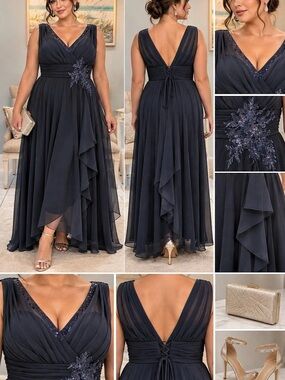 Chuanghuizhuang Maxi V-Neck Dress in Blue, Medium